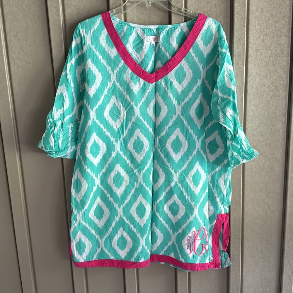 Teal & Pink Patterned Swim Coverup-Up with wCg Monogram size Medium